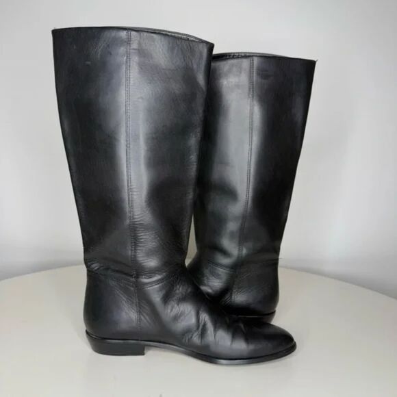 Etienne Aigner Black Leather Riding Boots | Vintage Designer, Made in Brazil - Picture 2 of 12